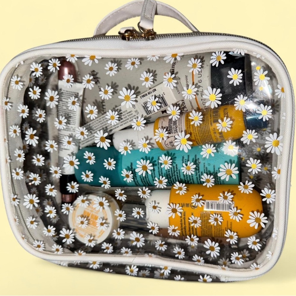 Daisy Pattern Clear Top Handle Travel Bag